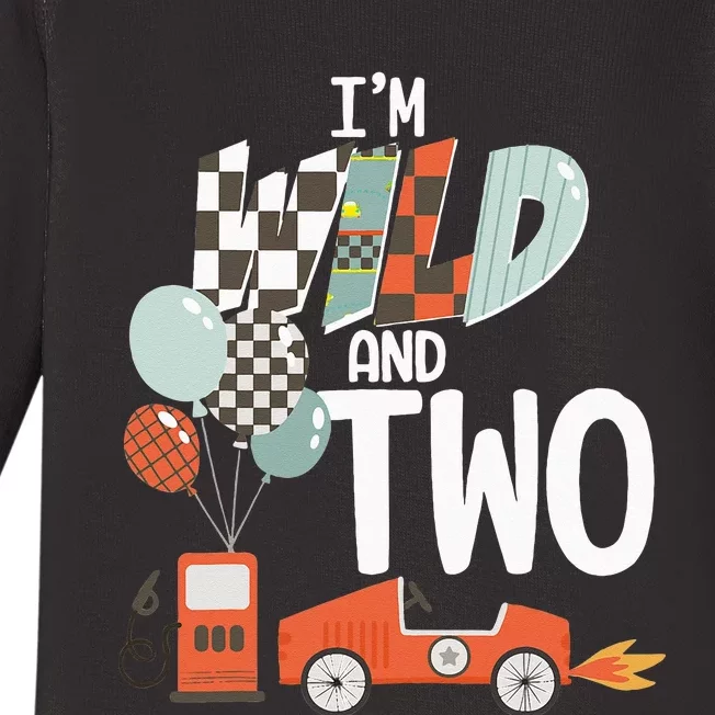 Im Wild And Two Race Car Theme 2nd Birthday Boy Party Kids Baby Long Sleeve Bodysuit