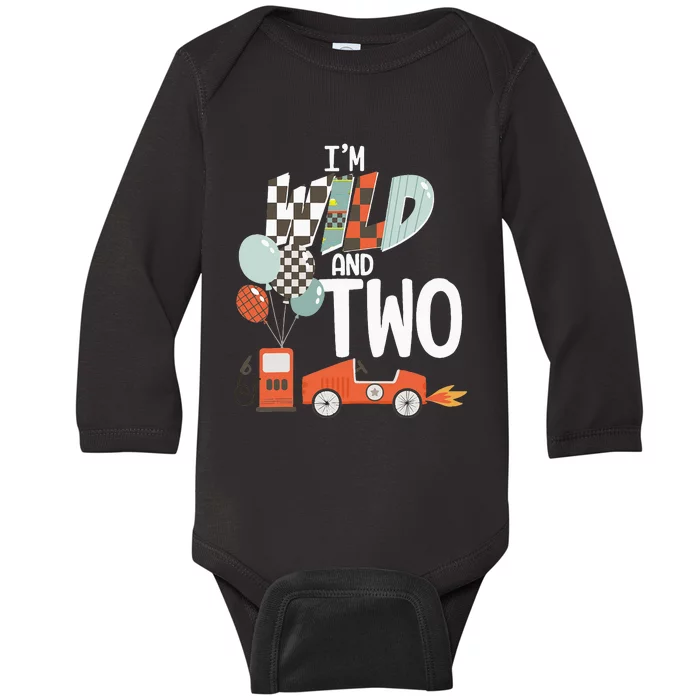 Im Wild And Two Race Car Theme 2nd Birthday Boy Party Kids Baby Long Sleeve Bodysuit