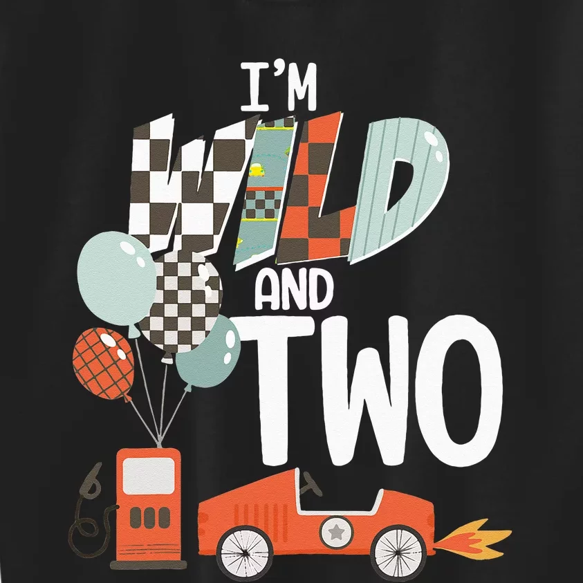 Im Wild And Two Race Car Theme 2nd Birthday Boy Party Kids Kids Sweatshirt