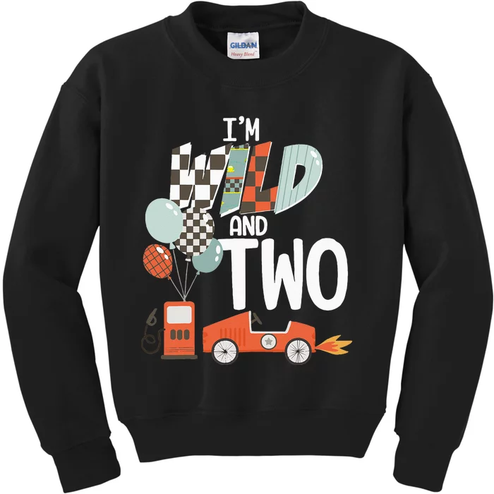 Im Wild And Two Race Car Theme 2nd Birthday Boy Party Kids Kids Sweatshirt