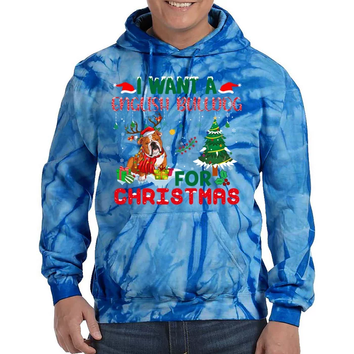 I Want A English Bulldog For Christmas Xmas English Bulldog Gift Tie Dye Hoodie