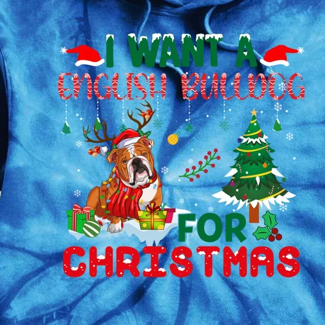 I Want A English Bulldog For Christmas Xmas English Bulldog Gift Tie Dye Hoodie