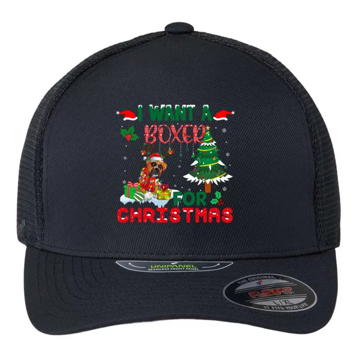 I Want A Boxer Dog For Christmas Xmas Boxer Reindeer Gift Flexfit Unipanel Trucker Cap