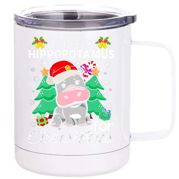 I Want A Hippopotamus For Christmas Xmas Hippo Great Gift Front & Back 12oz Stainless Steel Tumbler Cup