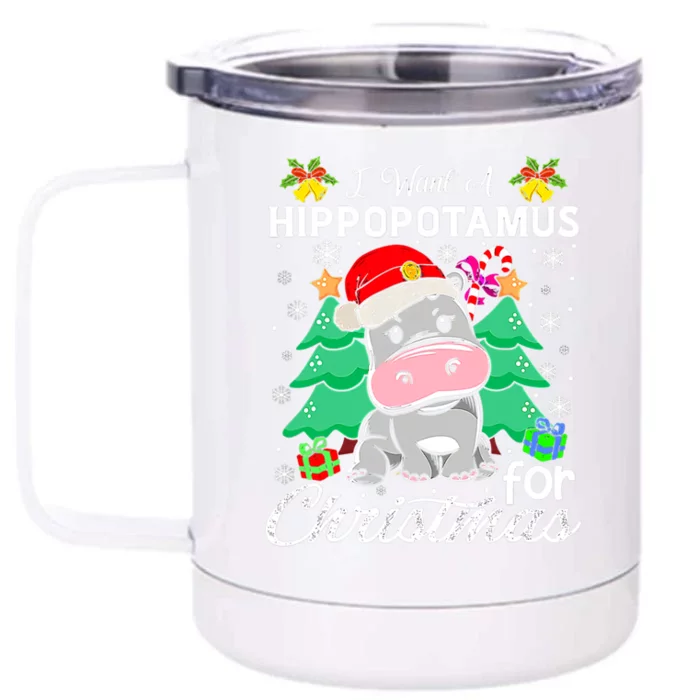 I Want A Hippopotamus For Christmas Xmas Hippo Great Gift Front & Back 12oz Stainless Steel Tumbler Cup