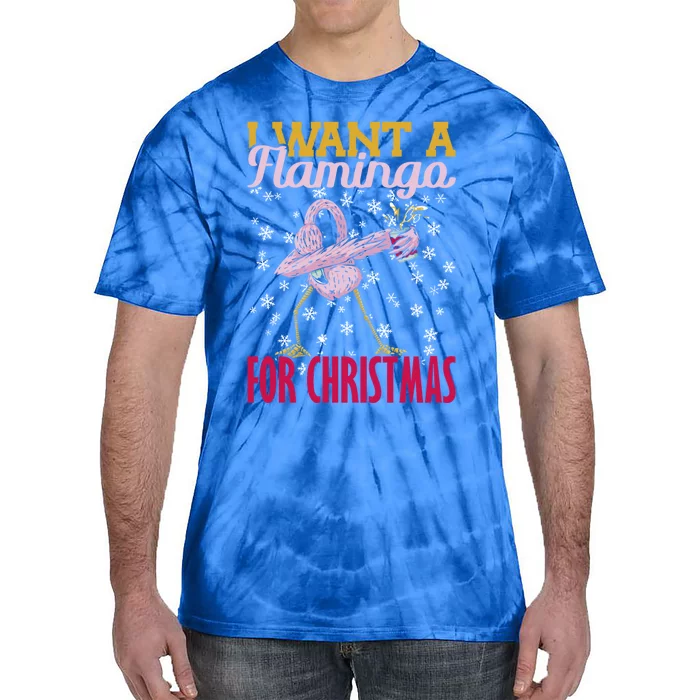 I Want A Flamingo For Christmas Christmas Light Cool Gift Tie-Dye T-Shirt