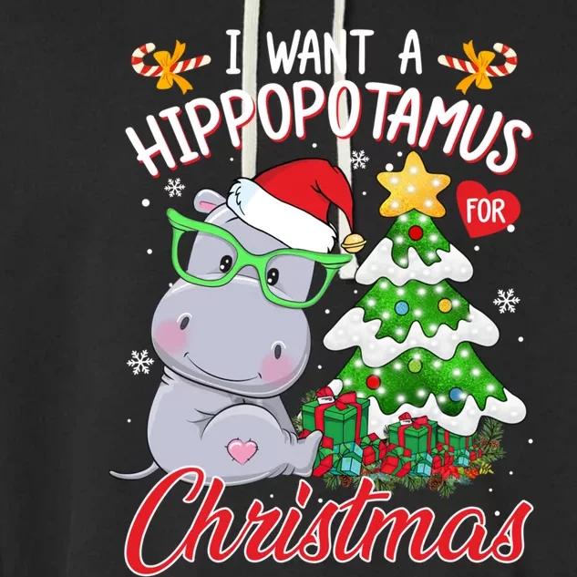 I Want A Hippopotamus For Christmas Xmas Hippo For Gift Garment-Dyed Fleece Hoodie