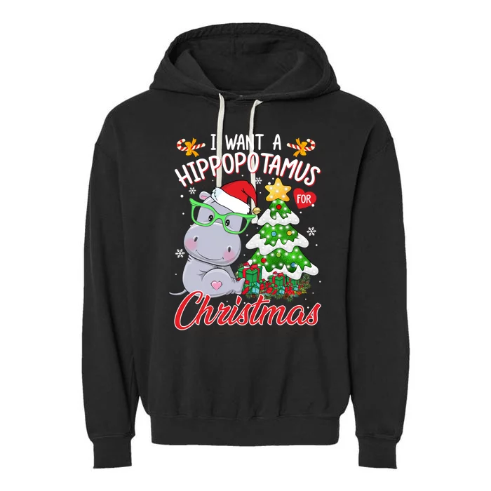 I Want A Hippopotamus For Christmas Xmas Hippo For Gift Garment-Dyed Fleece Hoodie