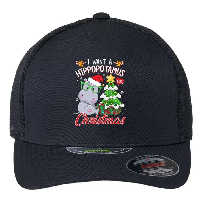 I Want A Hippopotamus For Christmas Xmas Hippo For Gift Flexfit Unipanel Trucker Cap