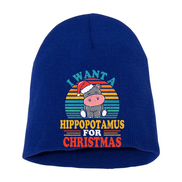 I Want A Hippopotamus For Christmas Funny Hippo Pajamas Xmas Gift Short Acrylic Beanie