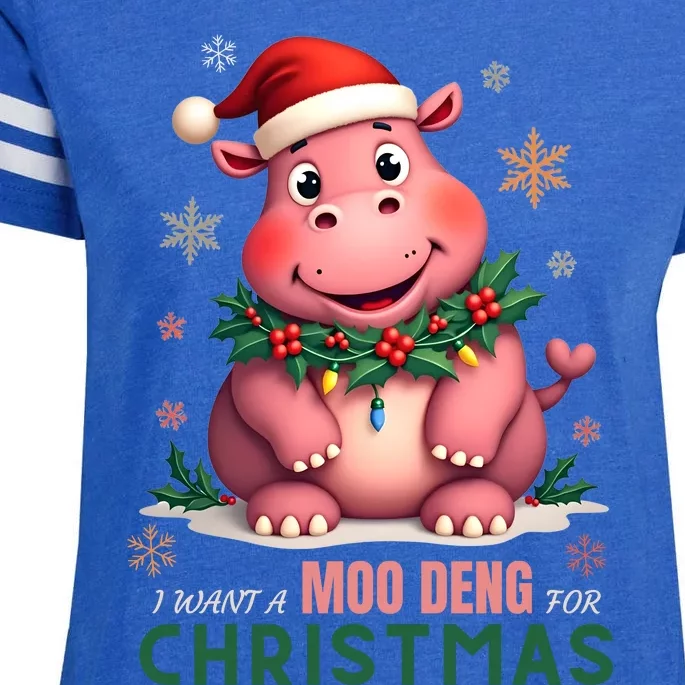 I Want A Moo Deng For Christmas Enza Ladies Jersey Football T-Shirt