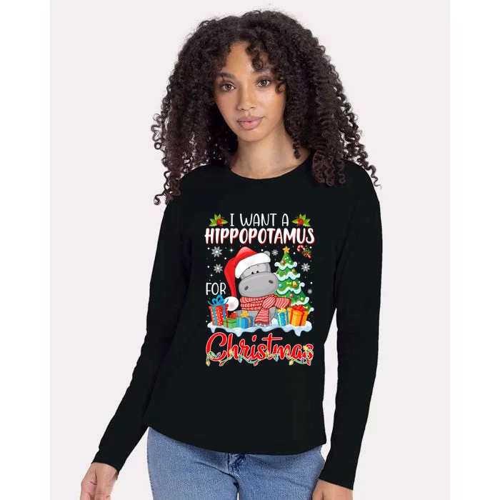 I Want A Hippopotamus For Christmas Xmas Hippo For Gift Womens Cotton Relaxed Long Sleeve T-Shirt