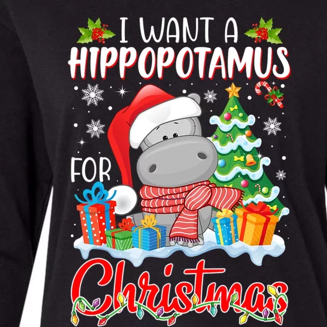 I Want A Hippopotamus For Christmas Xmas Hippo For Gift Womens Cotton Relaxed Long Sleeve T-Shirt