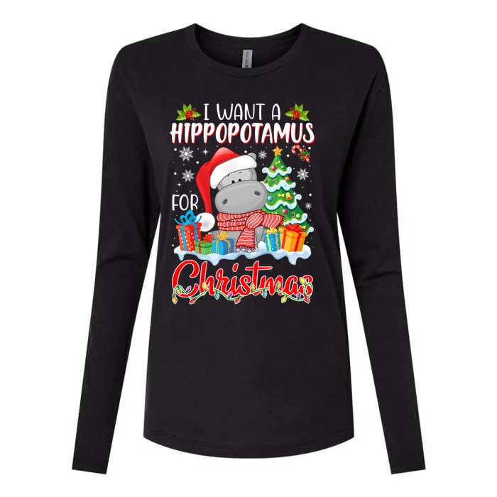 I Want A Hippopotamus For Christmas Xmas Hippo For Gift Womens Cotton Relaxed Long Sleeve T-Shirt