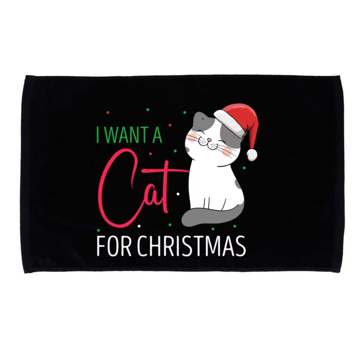 I Want A Cat For Christmas Cute Kitten Cat Lover Present Gift Microfiber Hand Towel