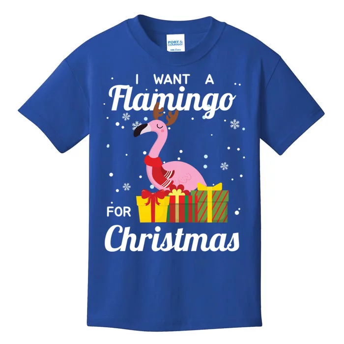 I Want A Flamingo For Christmas Funny Cute Holiday Gift Kids T-Shirt