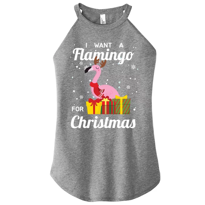 I Want A Flamingo For Christmas Funny Cute Holiday Gift Women’s Perfect Tri Rocker Tank