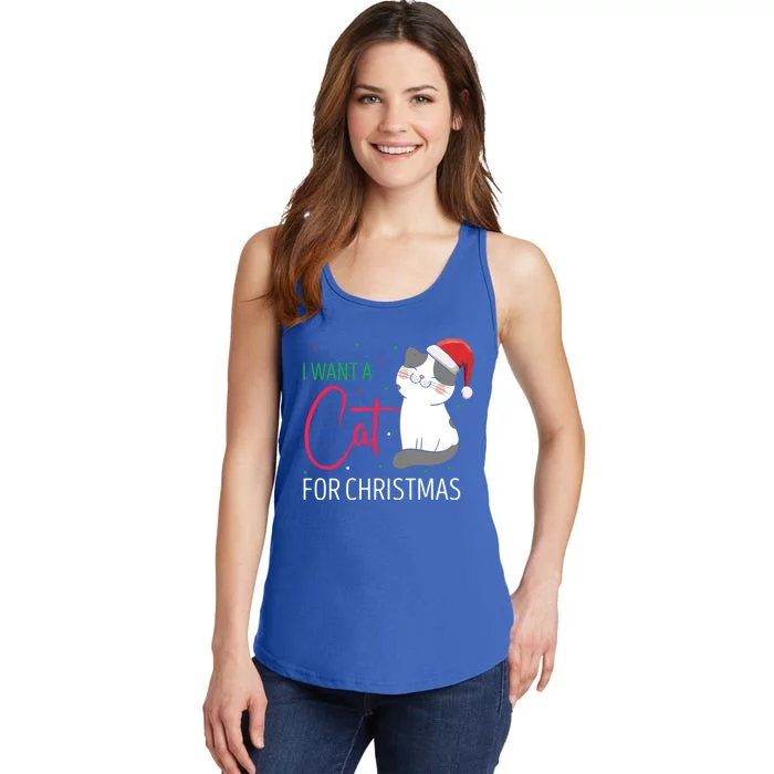 I Want A Cat For Christmas Cute Kitten Cat Lover Present Gift Ladies Essential Tank