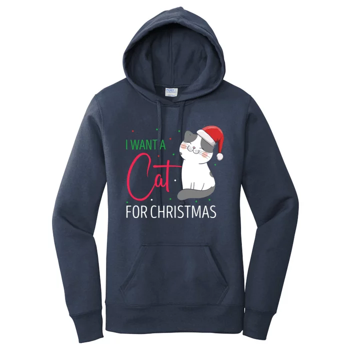 I Want A Cat For Christmas Cute Kitten Cat Lover Present Gift Women's Pullover Hoodie