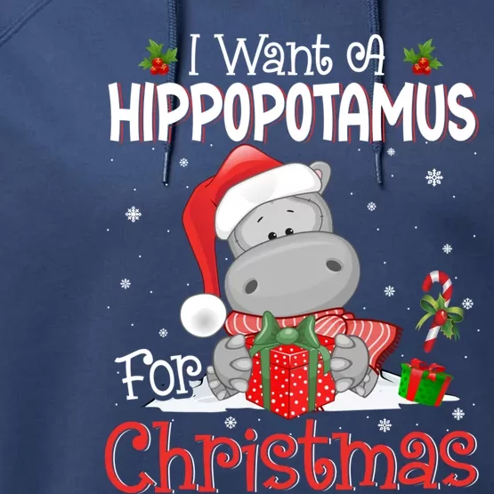 I Want A Hippopotamus For Christmas Xmas Hippo For Funny Gift Performance Fleece Hoodie