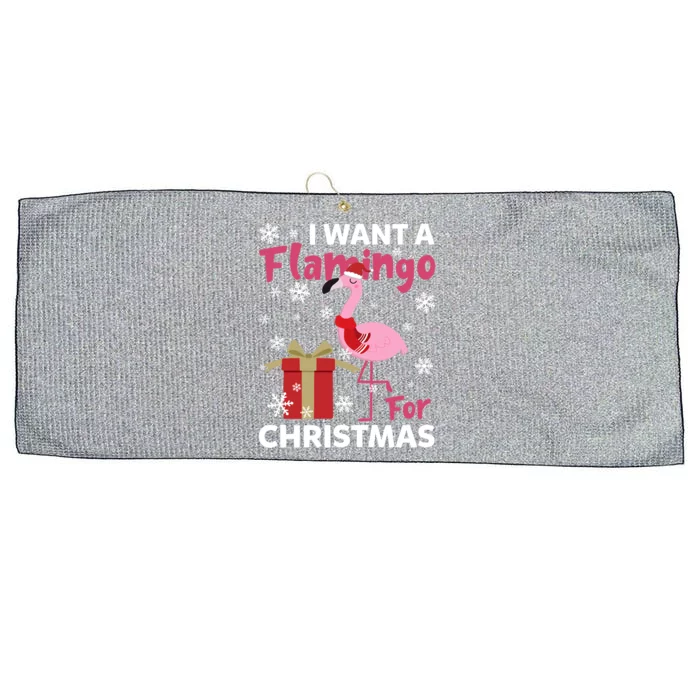 I Want A Flamingo For Christmas Funny Flamingo Lovers Gift Large Microfiber Waffle Golf Towel