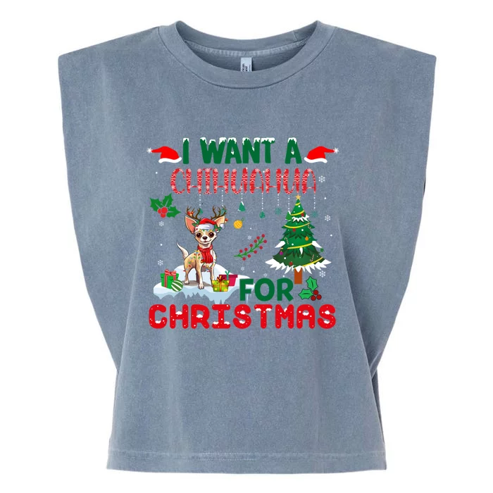 I Want A Chihuahua Dog For Christmas Xmas Chihuahua Reindeer Cool Gift Garment-Dyed Women's Muscle Tee