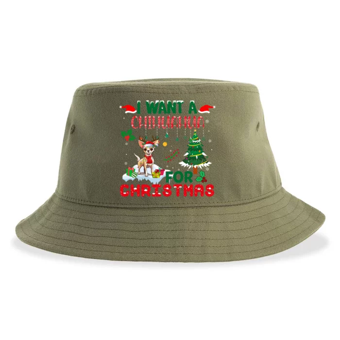 I Want A Chihuahua Dog For Christmas Xmas Chihuahua Reindeer Cool Gift Sustainable Bucket Hat