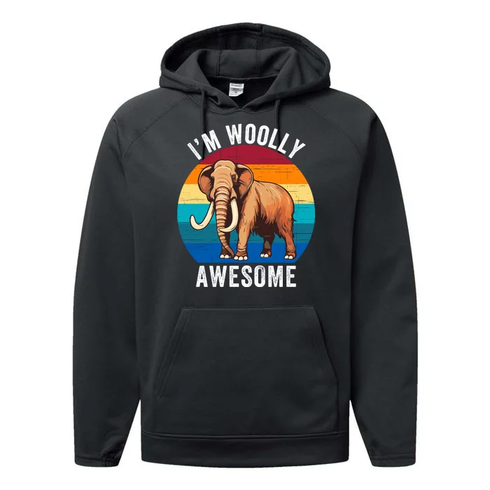 IM Woolly Awesome Funny Woolly Mammoth Retro Sunset Vintage Performance Fleece Hoodie