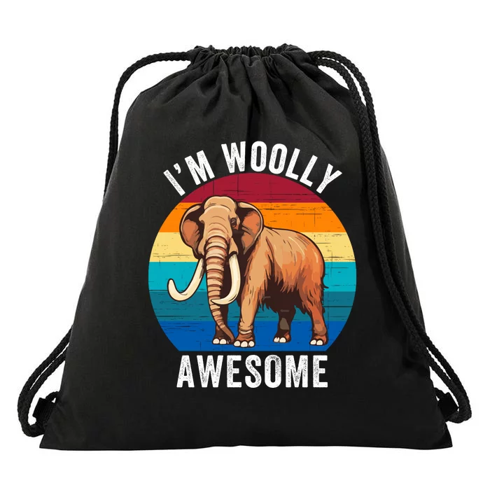 IM Woolly Awesome Funny Woolly Mammoth Retro Sunset Vintage Drawstring Bag