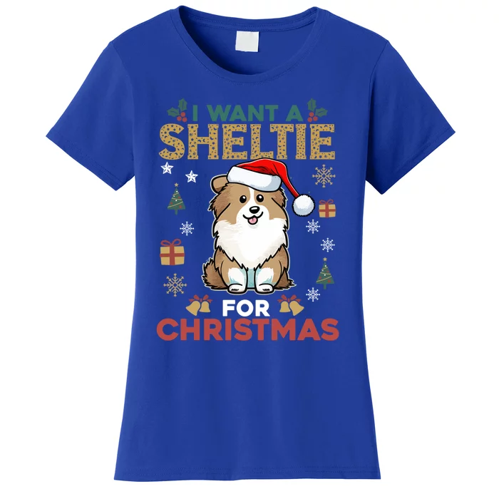 I Want A Sheltie For Christmas Cute Dog Lover Family Pajama Gift Women's T-Shirt