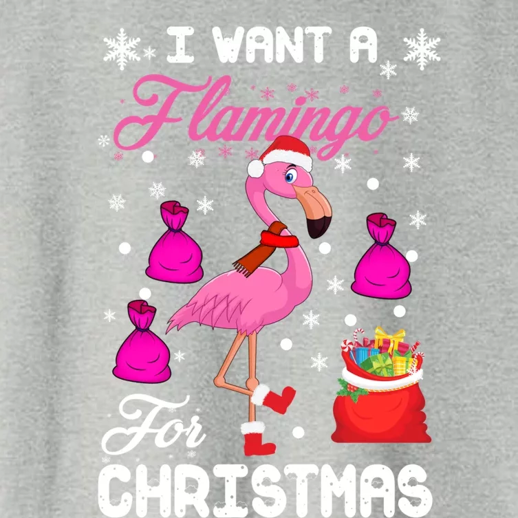 I Want A Flamingo For Christmas Pajama Holiday Xmas Funny Gift Women's Crop Top Tee