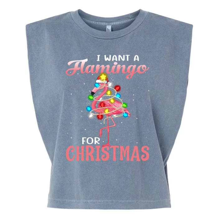 I Want A Flamingo For Christmas Pajama Holiday Xmas Gift Garment-Dyed Women's Muscle Tee