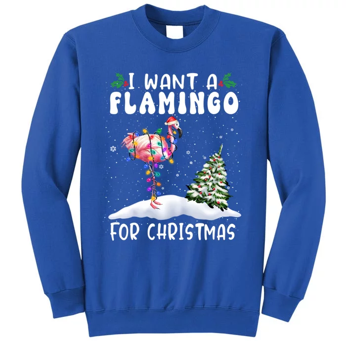 I Want A Flamingo For Christmas Santa Hat Funny Xmas Cute Gift Tall Sweatshirt