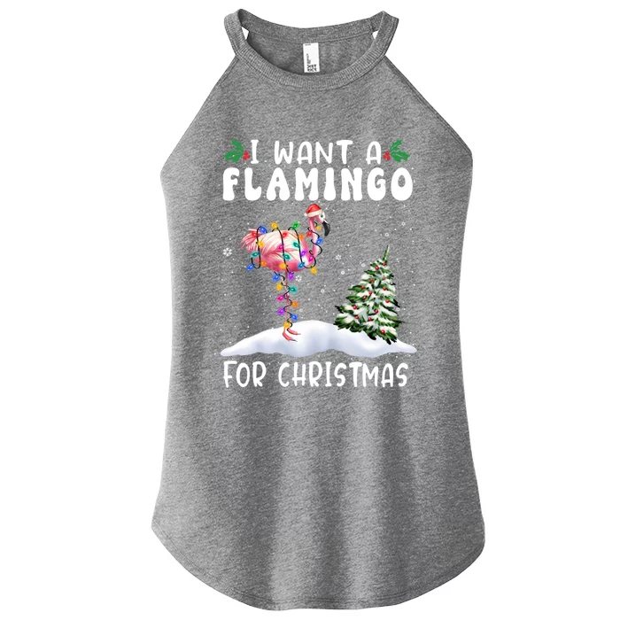 I Want A Flamingo For Christmas Santa Hat Funny Xmas Cute Gift Women’s Perfect Tri Rocker Tank