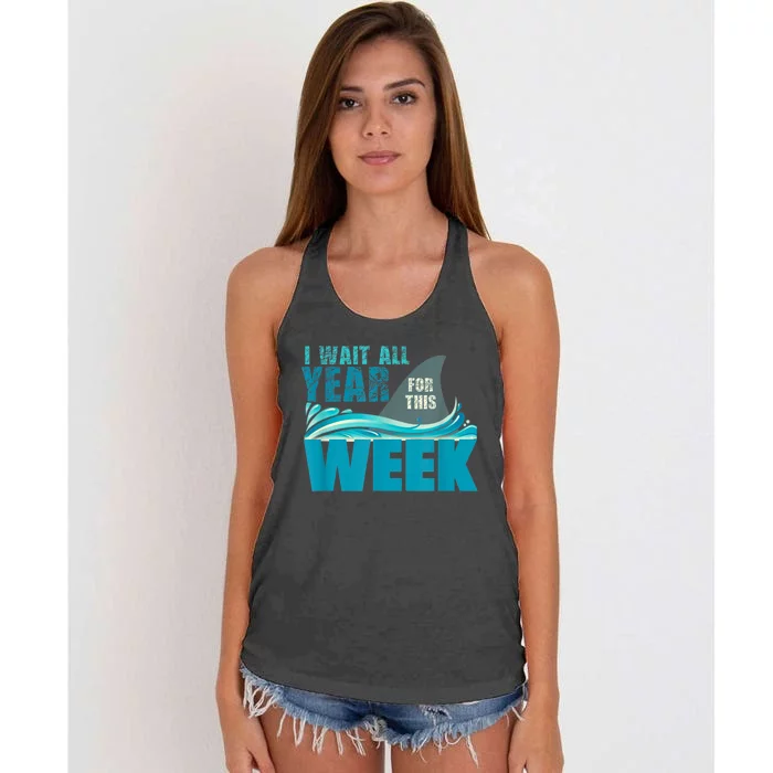 I Wait All Year For This Week Funny Shark Lover Women's Knotted Racerback Tank