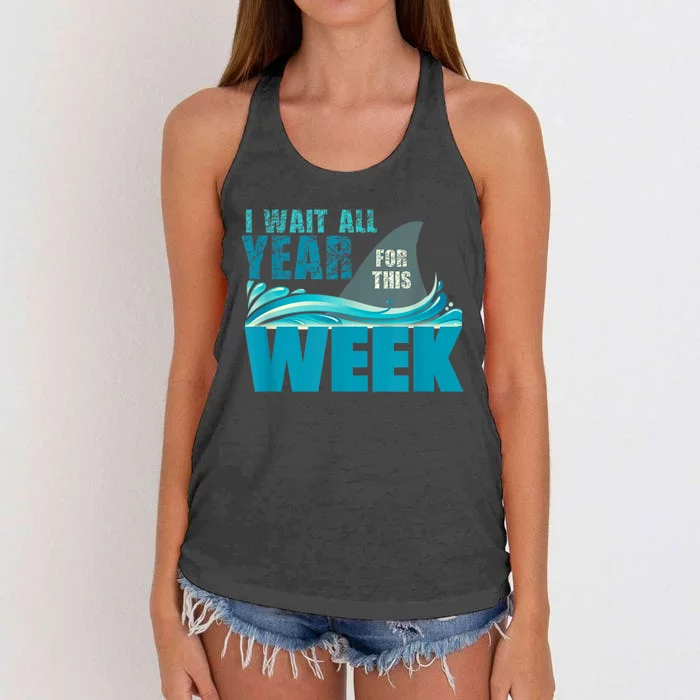 I Wait All Year For This Week Funny Shark Lover Women's Knotted Racerback Tank