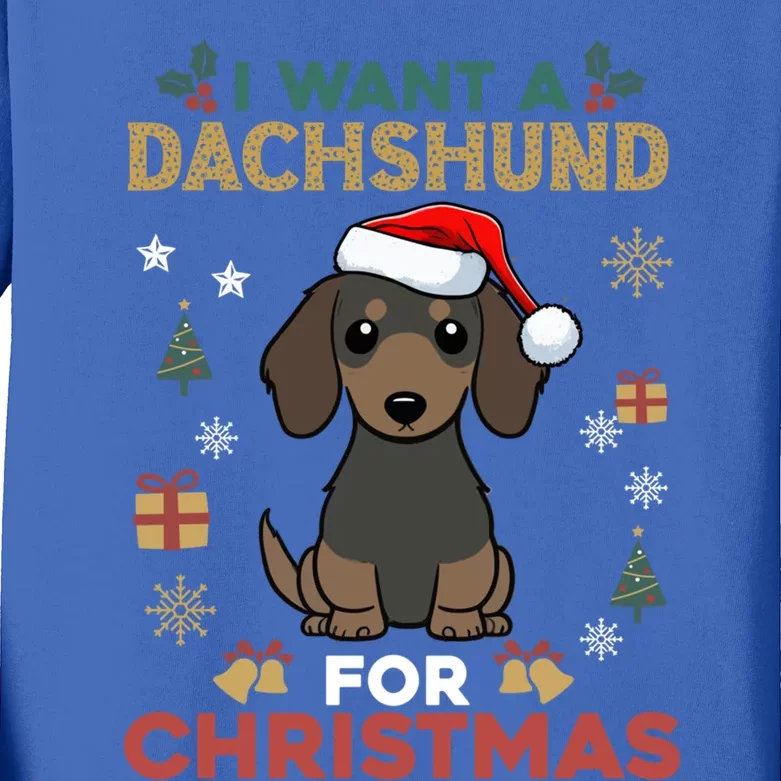 I Want A Dachshund For Christmas Cute Dog Lover Pajama Xmas Gift Kids Long Sleeve Shirt