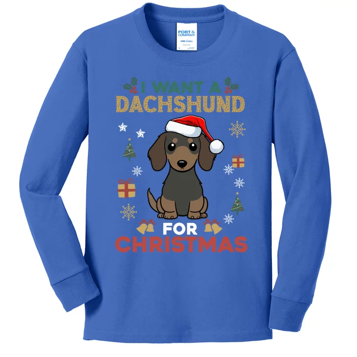 I Want A Dachshund For Christmas Cute Dog Lover Pajama Xmas Gift Kids Long Sleeve Shirt