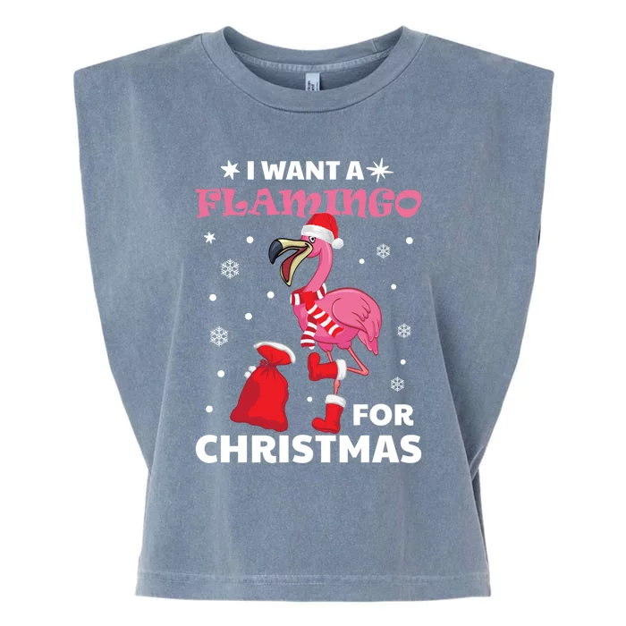 I Want A Flamingo For Christmas Gift Ugly Xmas Pajama Great Gift Garment-Dyed Women's Muscle Tee