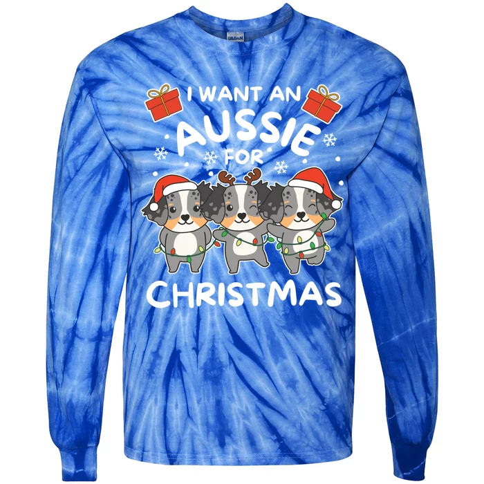 I Want An Australian Shepherd For Christmas Cute Dogs Great Gift Tie-Dye Long Sleeve Shirt