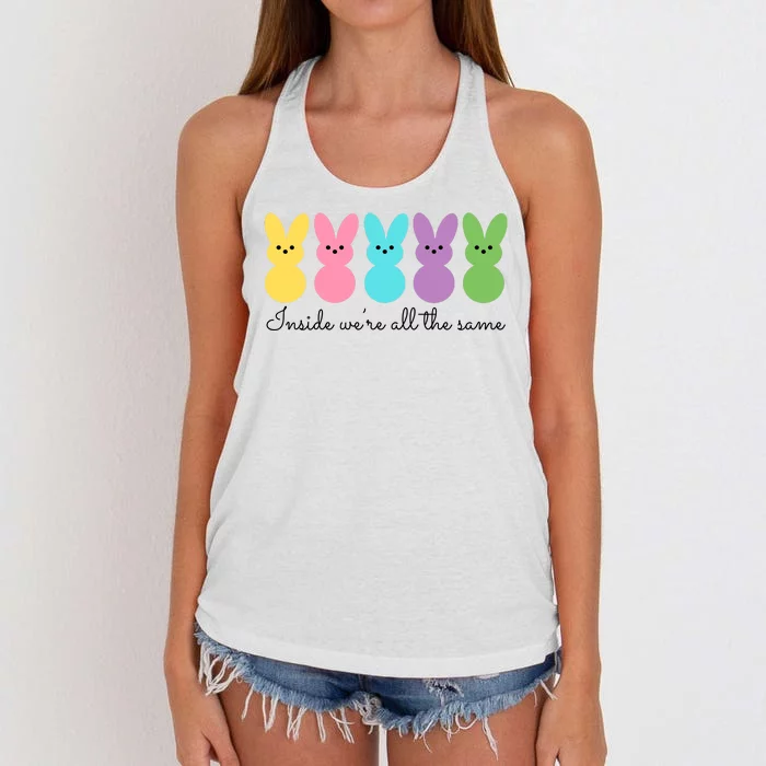 Inside We Are All The Same Easter Bunny Women's Knotted Racerback Tank