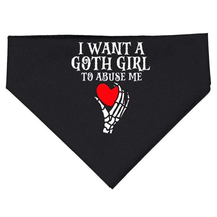 I Want A Goth To Abuse Me Retro Skeleton Hand Heart USA-Made Doggie Bandana