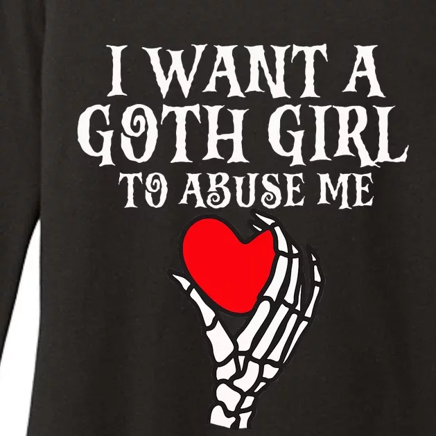 I Want A Goth To Abuse Me Retro Skeleton Hand Heart Womens CVC Long Sleeve Shirt