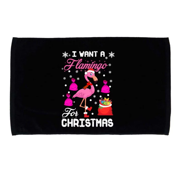 I Want A Flamingo For Christmas Pajama Holiday Xmas Funny Gift Microfiber Hand Towel