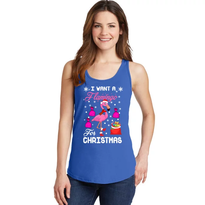 I Want A Flamingo For Christmas Pajama Holiday Xmas Funny Gift Ladies Essential Tank