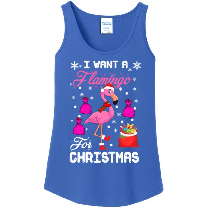 I Want A Flamingo For Christmas Pajama Holiday Xmas Funny Gift Ladies Essential Tank