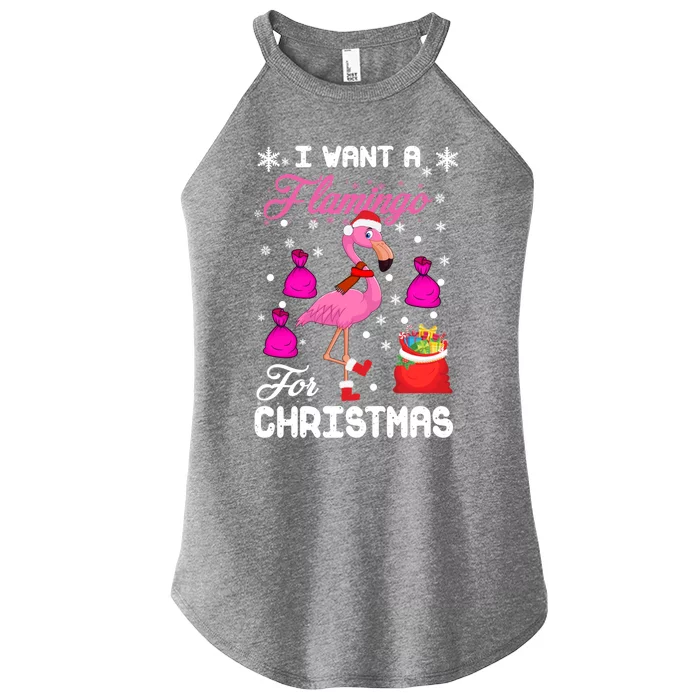 I Want A Flamingo For Christmas Pajama Holiday Xmas Funny Gift Women’s Perfect Tri Rocker Tank