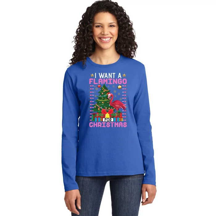 I Want A Flamingo For Christmas Ugly Sweater Flamingo Gift Ladies Long Sleeve Shirt