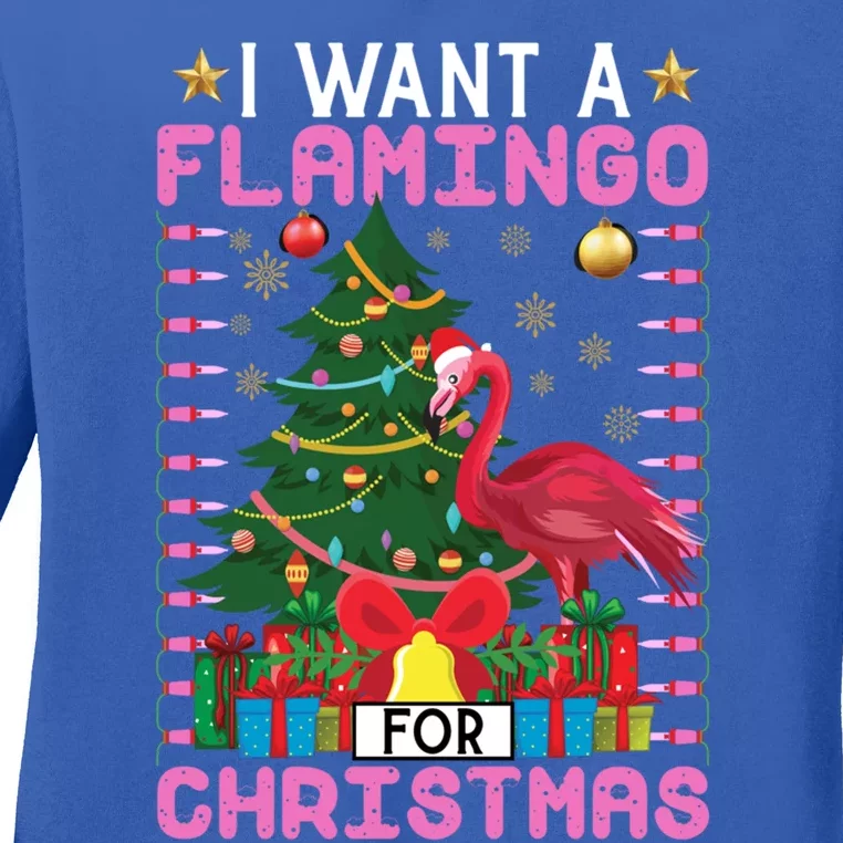 I Want A Flamingo For Christmas Ugly Sweater Flamingo Gift Ladies Long Sleeve Shirt