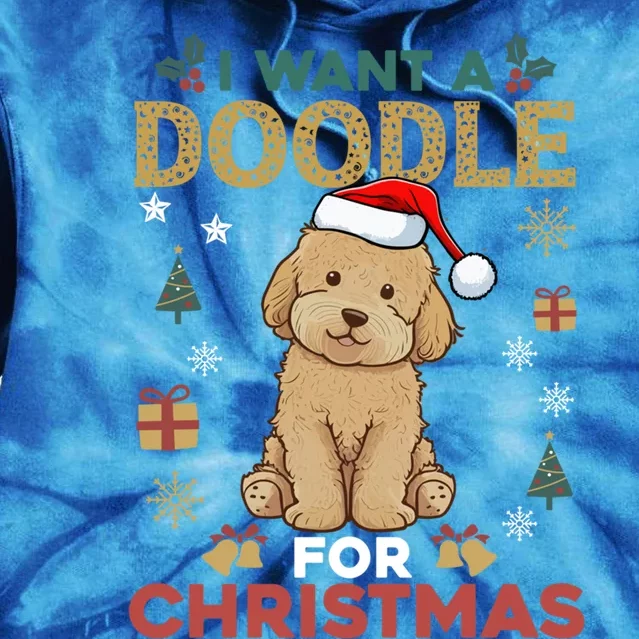 I Want A Doodle For Christmas Cute Dog Lover Family Pajama Funny Gift Tie Dye Hoodie